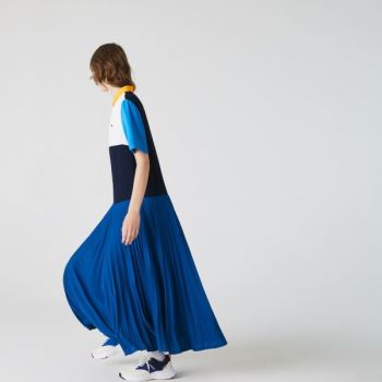 Lacoste Colorblock Flowy Pleated Skirt Polo Dress - Šaty Dámské Blankyt / Tmavě Blankyt Blankyt / Bí